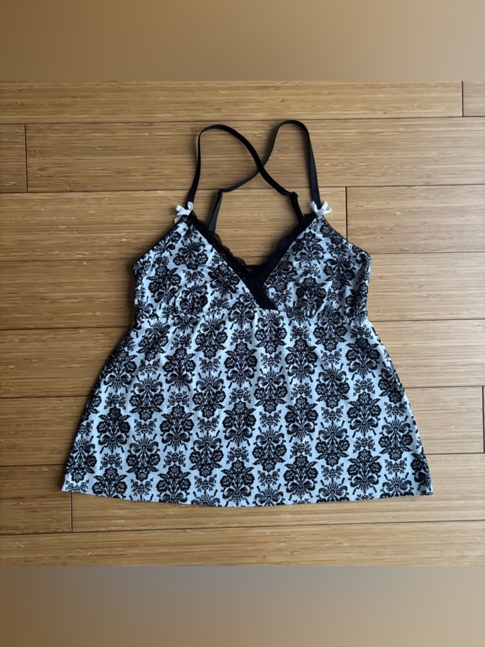 Y2K vintage ornate print babydoll camisole tank with bows